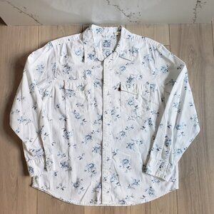 Levi’s Relaxed Western Shirt Mens L White Blue Floral Lightweight Button Up
